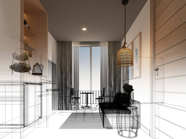 istock sketch design of interior living room,3d rendering 957150682