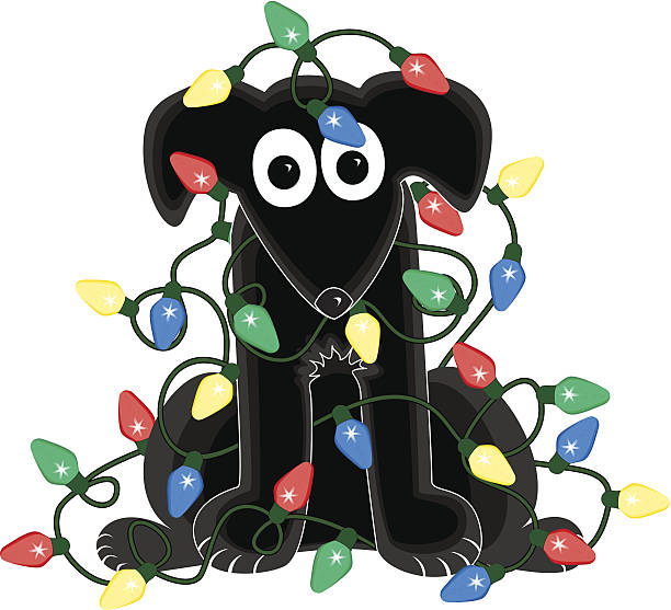 Dog in Christmas Light Tangle vector art illustration