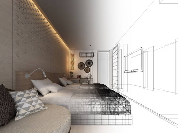 istock abstract sketch design of interior bedroom,3d rendering 957153260