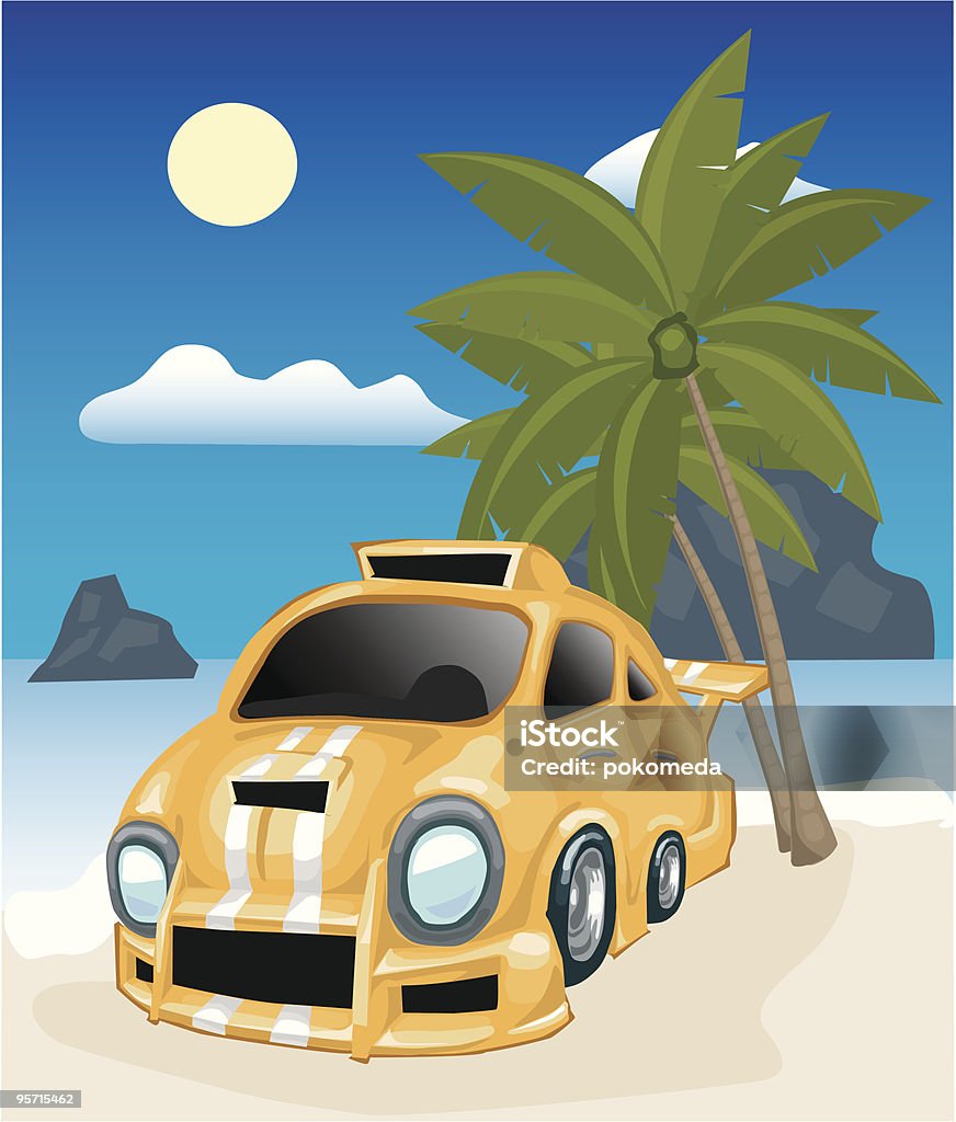 Carro na praia - Royalty-free Amarelo arte vetorial
