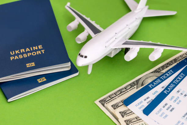 istock Airplane, passport, ticket and dollar on green 957158730