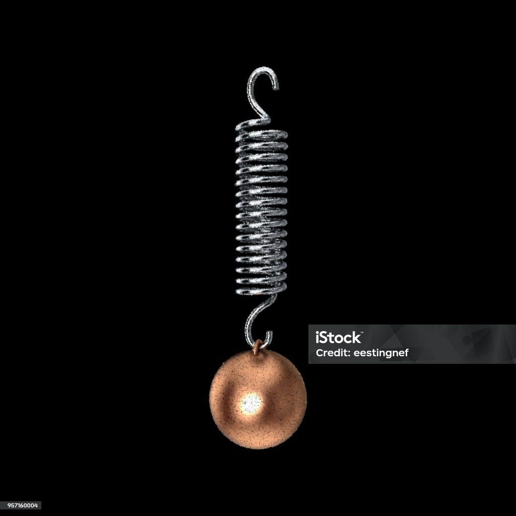 Object Hanging On Spring Metal Sphere Hanging On Spring Isolated On Black Background Stock ...