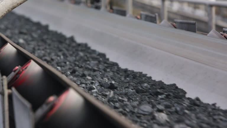 processed coal on conveyor belt - close up