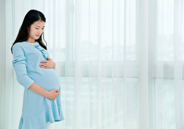 istock Pregnant woman standing at home 957169010