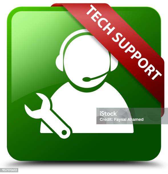 Tech Support Green Square Button Red Ribbon In Corner Stock ...