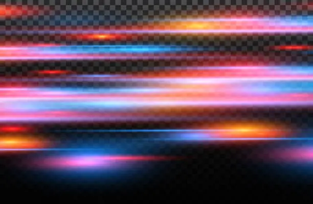 Vector illustration of Vector red and blue special effect. Luminous stripes on a transparent background. Beautiful glow glow and spark.particle motion effect