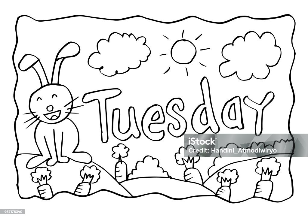 Tuesday coloring page with Rabbit Animal stock vector