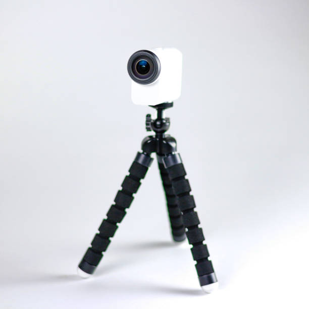 istock Action camera on a small tripod. Close up. Isolated on white background 957182084