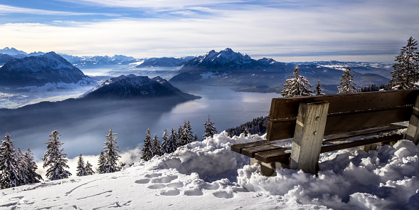 Frozen Lake Bled at sunrise.