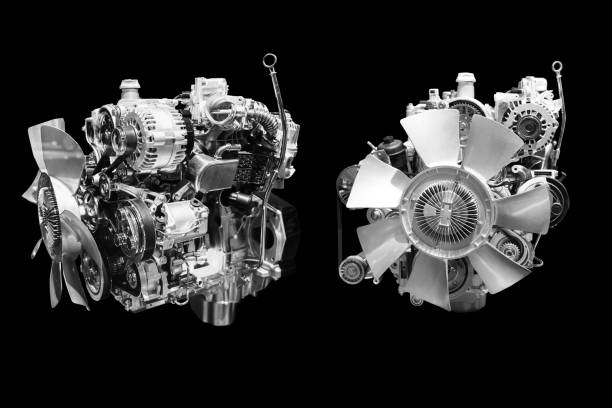 istock Car Truck Engine front and side view set isolated on black with clipping path. 957189302