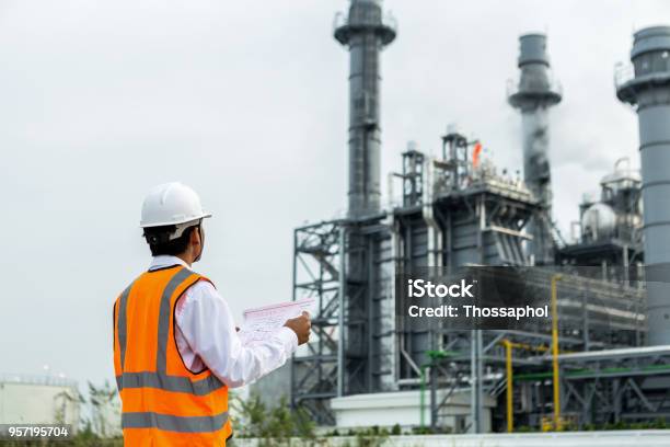 Service Engineer Is Working At Gas Turbine Electric Power Plant Stock Photo - Download Image Now
