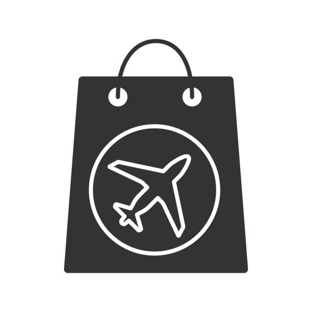 Duty free purchase icon Duty free purchase glyph icon. Vector silhouette. Shopping bag with airplane silhouette symbol computer icon shopping bag stock illustrations