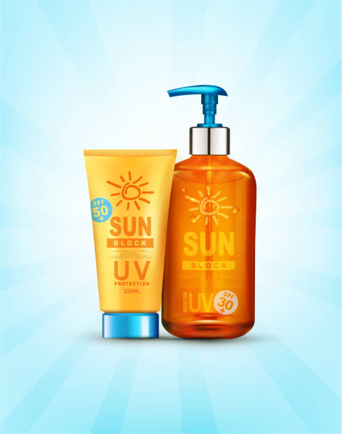 Vector realistic illustration. 3d plastic tubes with sunblock sun protection, sunscreen. Template for  advertising and design sunbath cosmetic products face and body lotion with SPF and UV  protect. Vector realistic illustration. 3d plastic tubes with sunblock sun protection, sunscreen. Template for  advertising and design sunbath cosmetic products face and body lotion with SPF and UV  protect. splash screen stock illustrations