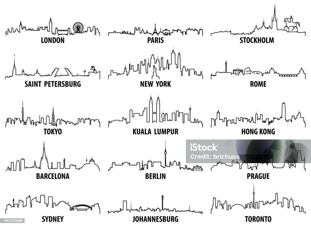 vector outline icons of world cities skylines Urban Skyline stock vector