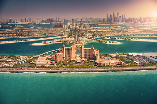 Panoramic view of Dubai from Palm Island