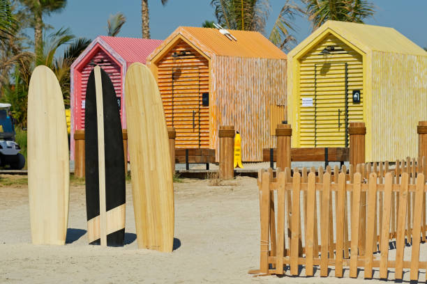 istock Surfboards and bathing cabins in Dubai 957228548