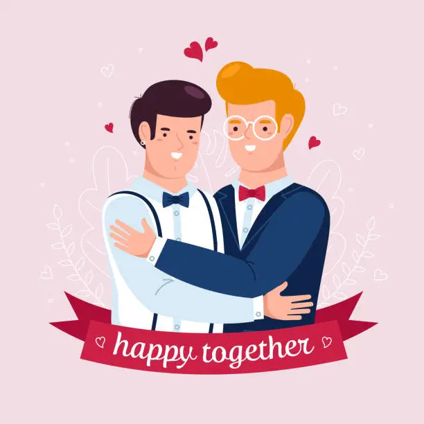 Vector illustration of Loving guys hug each other