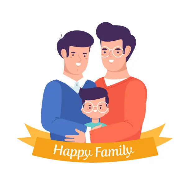 Vector illustration of Two guys hugging a child