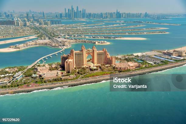 Panoramic View Of Dubai From Palm Island Stock Photo - Download Image Now - Dubai, Border - Frame, Burj Al Arab Hotel