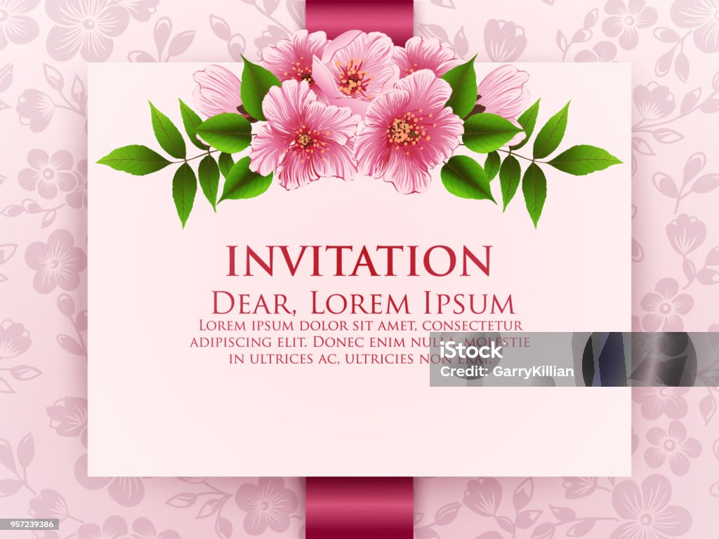 Wedding Invitation Card Vector Invitation Card With Floral Background And  Elegant Frame With Text Decorated With Flower Composition Sakura Flowers  Cherry Blossom Stock Illustration - Download Image Now - iStock