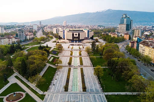 National palace of culture and the surrounding park and buildings in Sofia Bulgaria