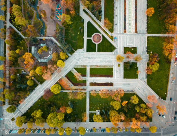 Aerial view of a small park at autumn