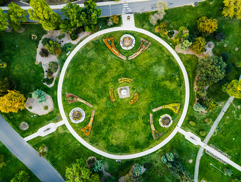 Denver city park circle garden aerial view