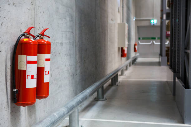 Fire extinguishers in the warehouse. Fire extinguishers in the warehouse. Fire safety fire extinguisher photos stock pictures, royalty-free photos & images