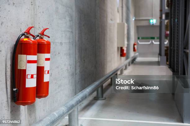 Fire Extinguishers In The Warehouse Stock Photo - Download Image Now - Fire Extinguisher, Fire - Natural Phenomenon, Safety