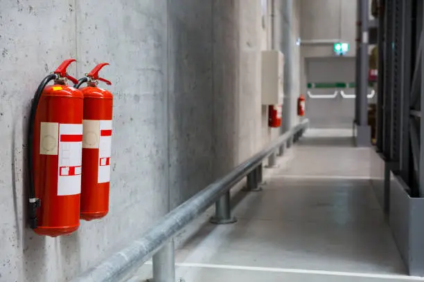 Photo of Fire extinguishers in the warehouse.