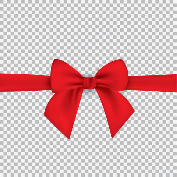 Realistic red bow and ribbon isolated on transparent background. Template for greeting card, poster or brochure. Vector illustration Realistic red bow and ribbon isolated on transparent background. Template for greeting card, poster or brochure. Vector illustration. EPS 10 bow hair bow ribbon gold stock illustrations