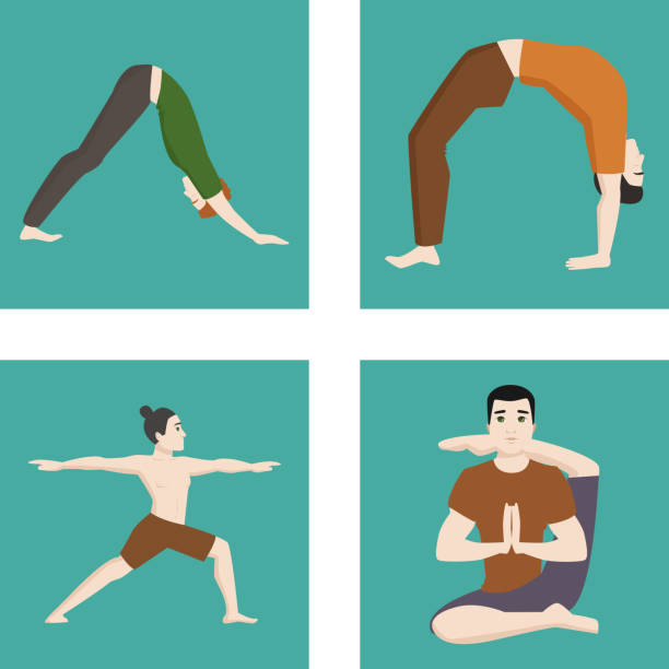 istock Yoga positions mans characters class cards meditation male concentration human peace lifestyle vector illustration 957261440