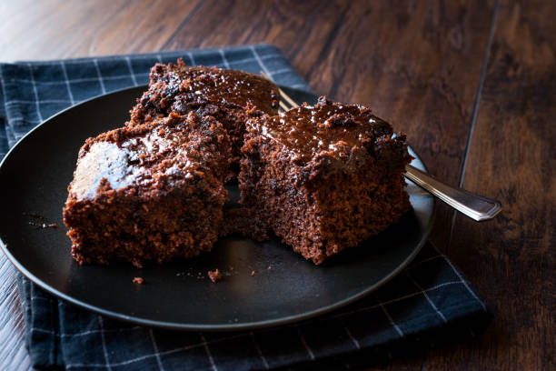 istock Moist Chocolate Sponge Cake Brownie Pieces in Black Plate 957262636