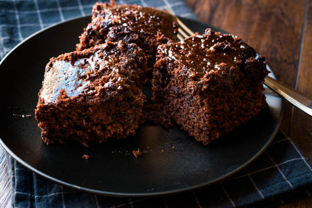 istock Moist Chocolate Sponge Cake Brownie Pieces in Black Plate 957271138