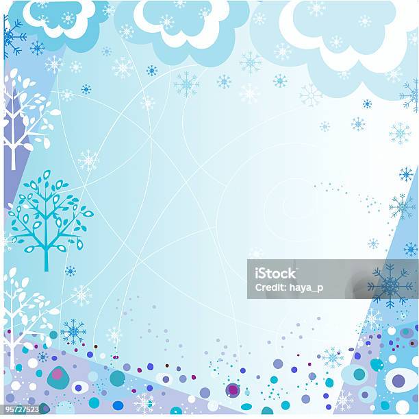 Ilustración de Abstracto Fondo Azul De Invierno Con Árboles Y Snowflakes Nival y más Vectores Libres de Derechos de Abstracto