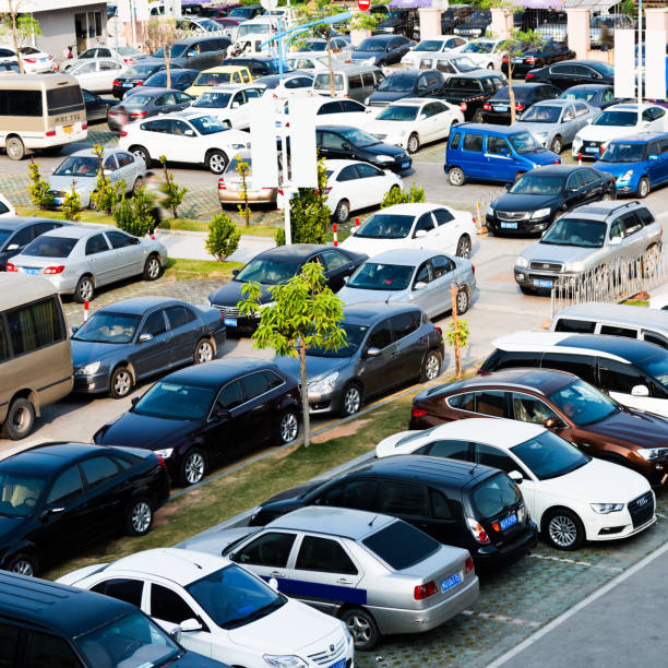 istock High angle view of parked cars 957278178