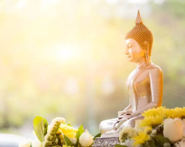 Buddha statue in thailand with sunlight on morning