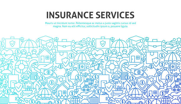 Insurance Services Concept Insurance Services Concept. Vector Illustration of Line Website Design. Banner Template. insurance stock illustrations