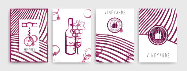 illustrations, cliparts, dessins animés et icônes de collection de modèles avec des dessins de vin. brochures, affiches, cartes d’invitation, bannières de promotion, des menus. taches de vin fond. - wine winetasting cellar wine bottle