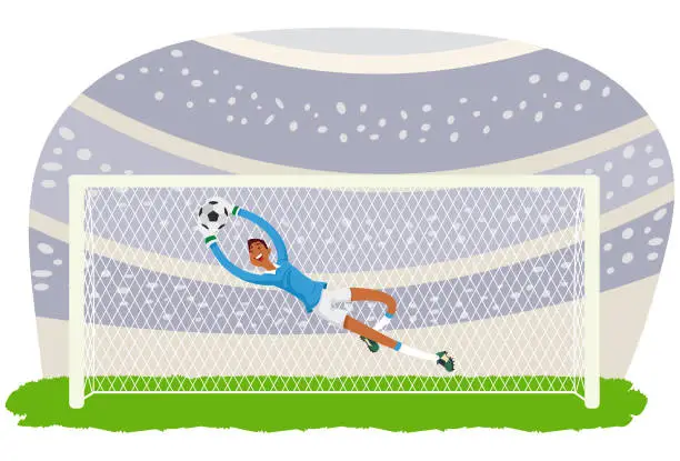 Vector illustration of Goalkeeper defending goal