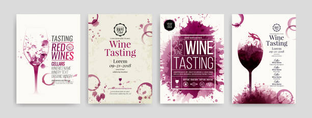 Collection of templates with wine designs. Brochures, posters, invitation cards, promotion banners, menus. Wine stains background. Collection of templates with wine designs. Brochures, posters, invitation cards, promotion banners, menus. Wine stains background. Vector illustration. Layered wine tasting stock illustrations