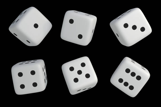 istock Set of white dice with black dots isolated on black 957297670