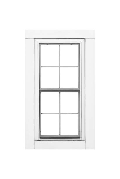 istock Traditional white wood window isolated on white background. 957298092