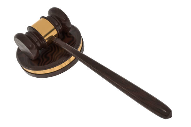 istock Wooden gavel isolated on white background - law concept 957298210