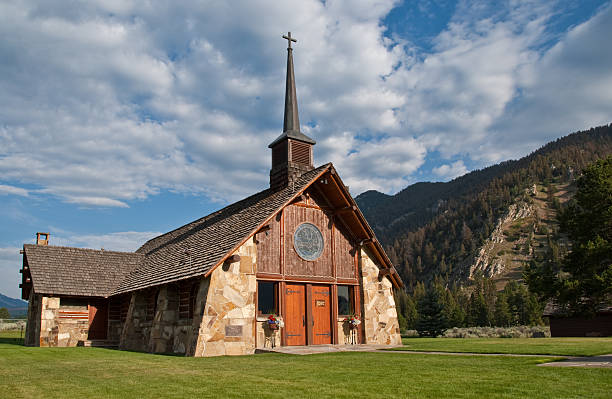 Soldiers Chapel The Soldiers Chapel is a non-denominational memorial chapel dedicated in 1955 by the Nelson Story family. It was built in tribute to a fallen member of the 163rd Infantry Regiment which was part of the Montana National Guard during World War II. The Soldiers Chapel is located in Big Sky, Montana, USA. jeff goulden church stock pictures, royalty-free photos & images