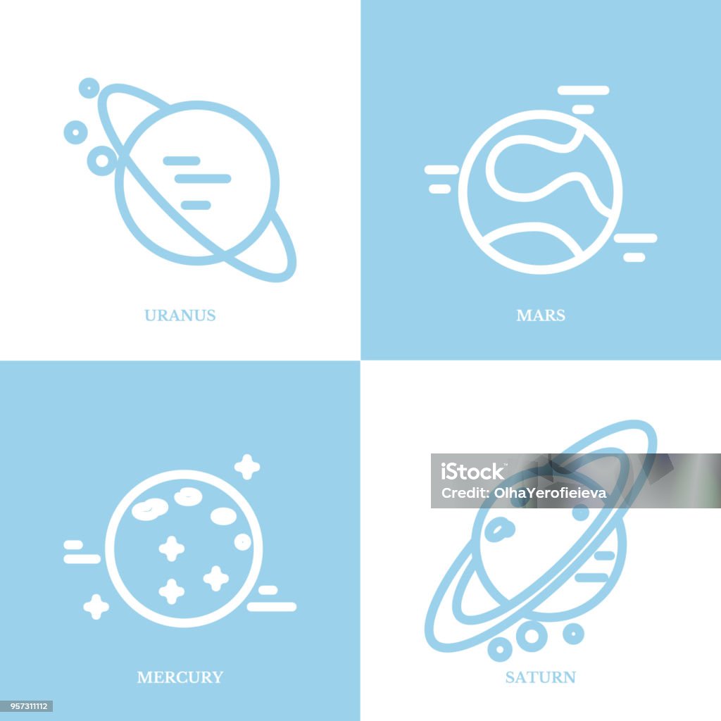 Planets Solar System In Linear Style Stock Illustration - Download