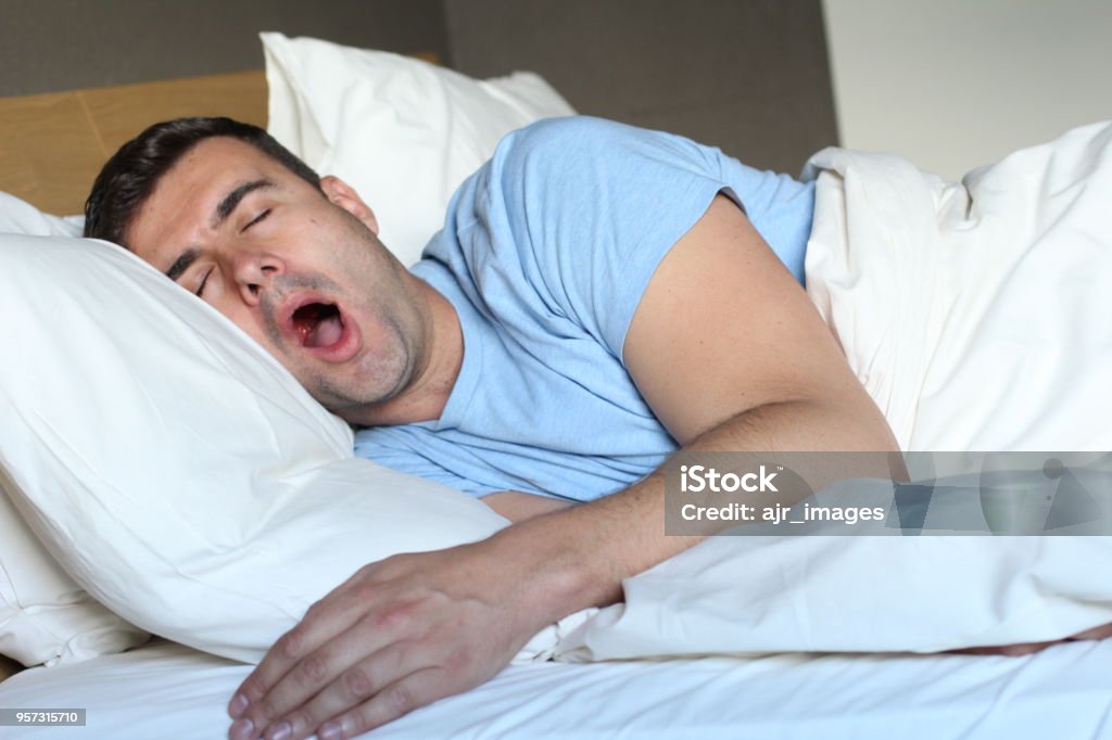 Funny Man Snoring In Bed Stock Photo - Download Image Now - Horror, Snoring,  Sleep Apnea - iStock