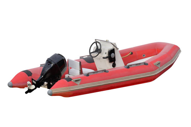 istock red Inflatable rubber boat isolated on white background 957316070