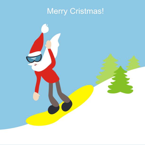istock cool Santa Claus on a snowboard. Happy New Year and Merry Christmas! Greeting card. Vector illustration. 957318340