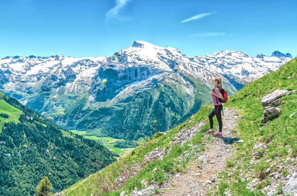 istock A girl with a red backpack admiring the scenery 957318588